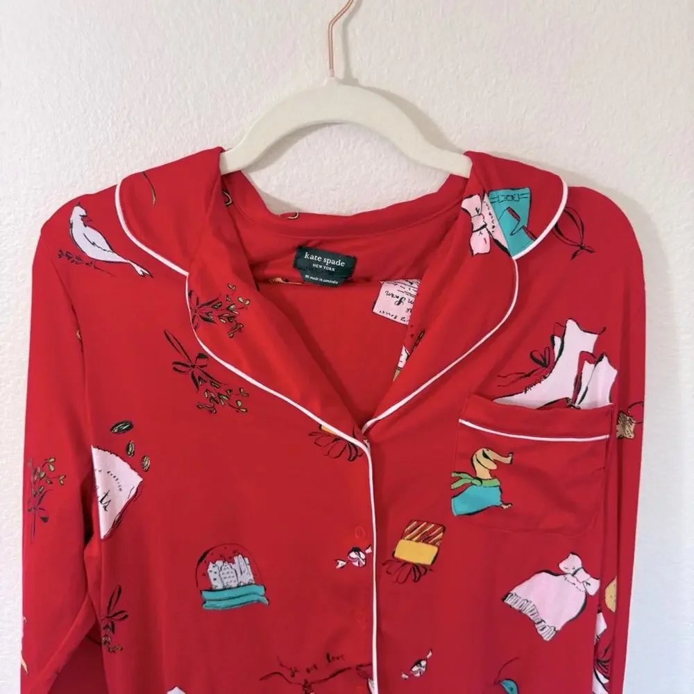 KATE SPADE Red Patterned Pajama Set
